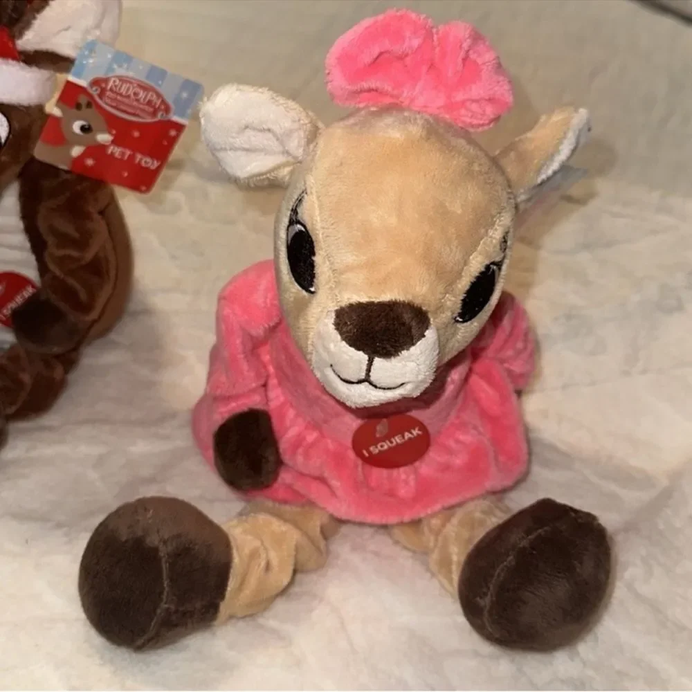 DunDee Set of Boy & Girl Rudolph Red-Nosed Reindeer Plush Squeaky Dog Toys